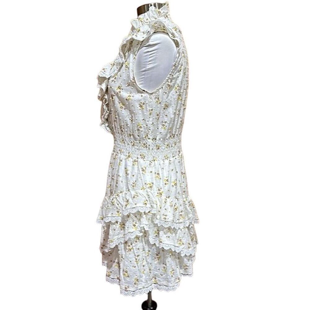 The Shirt Rochelle Behrens White Floral Sleeveless Ruffle Dress Size M - EUC - Picture 3 of 7